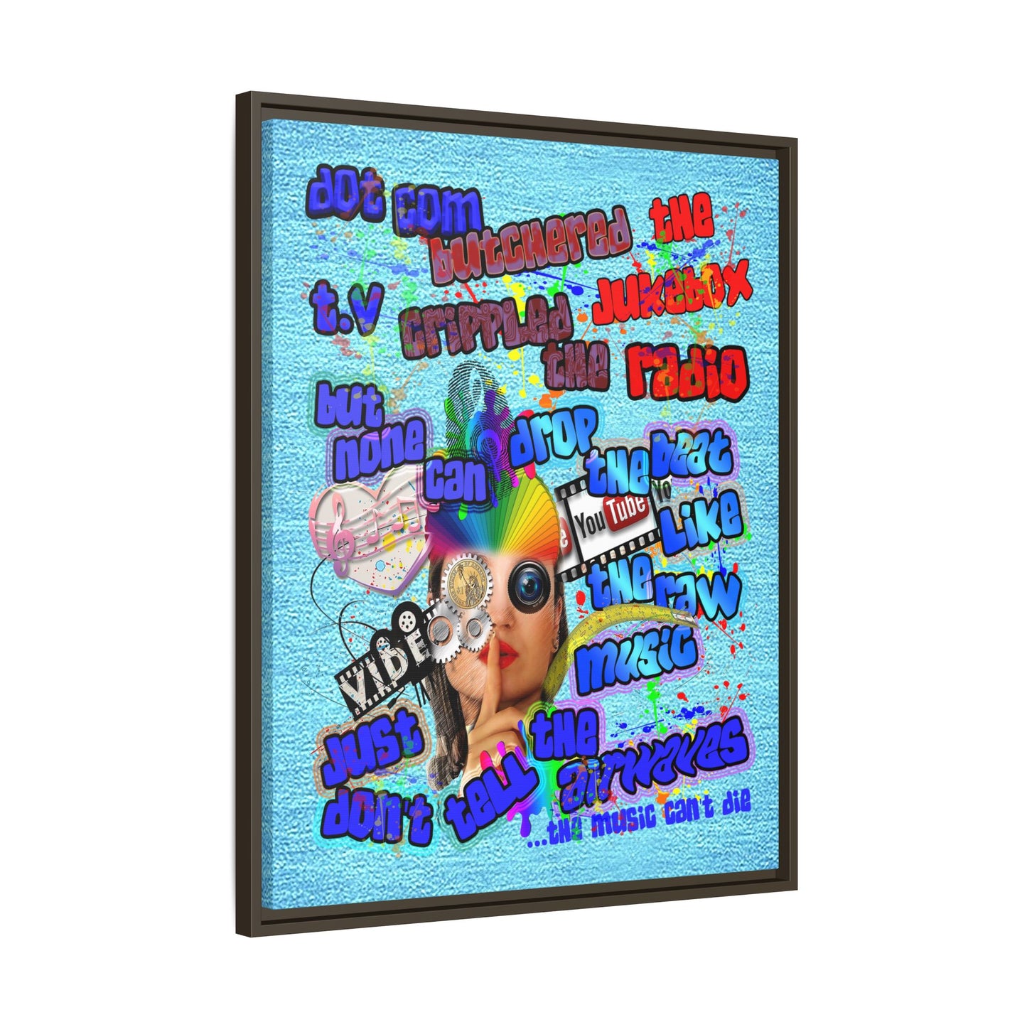 drop the beat - framed canvas art (faded blue)