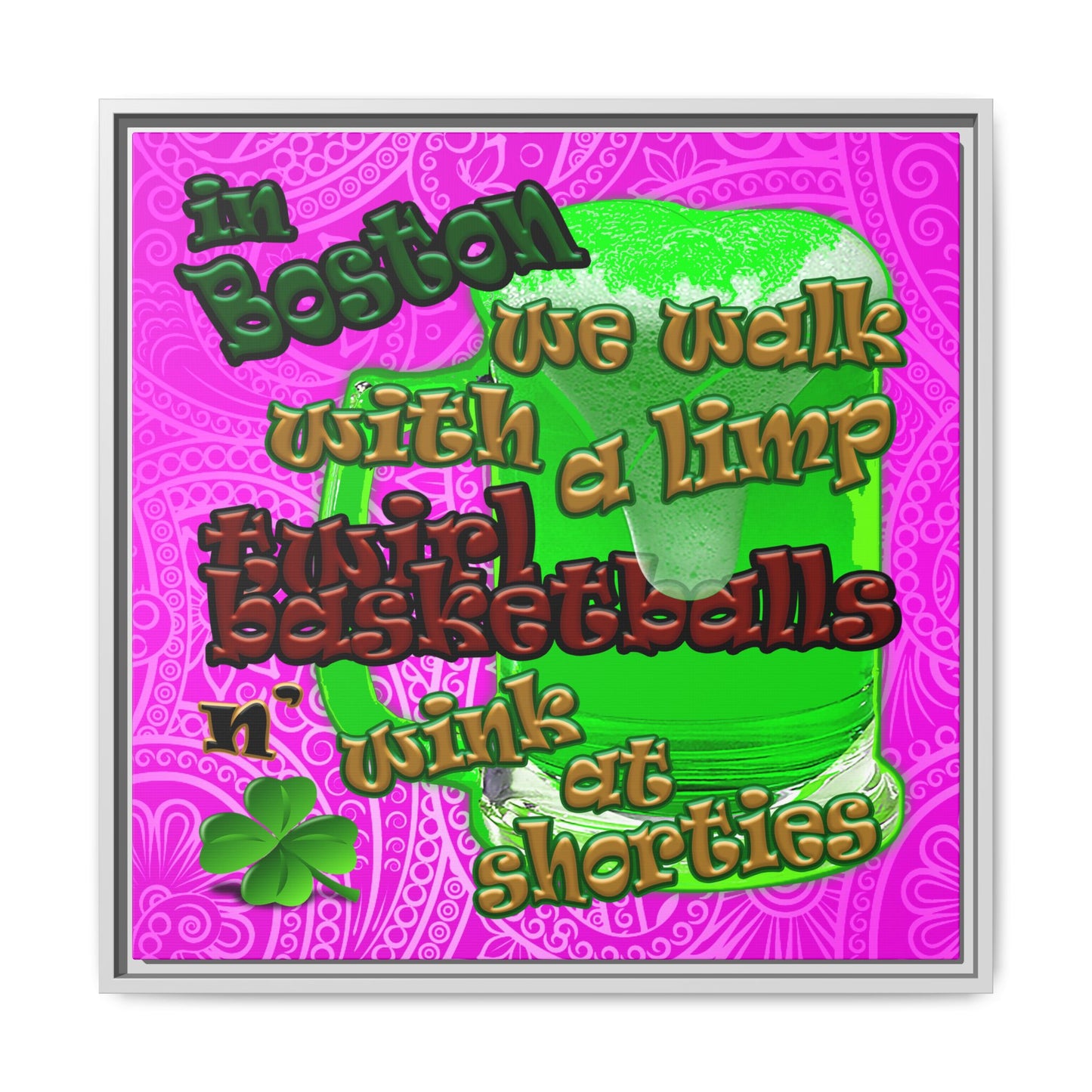celtics logo - framed canvas art (pink swirl)