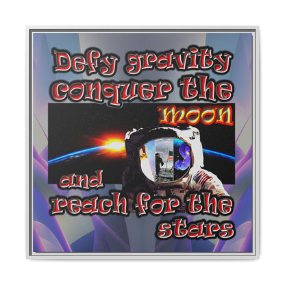 defy conquer reach - framed canvas art (grey-pink wave)