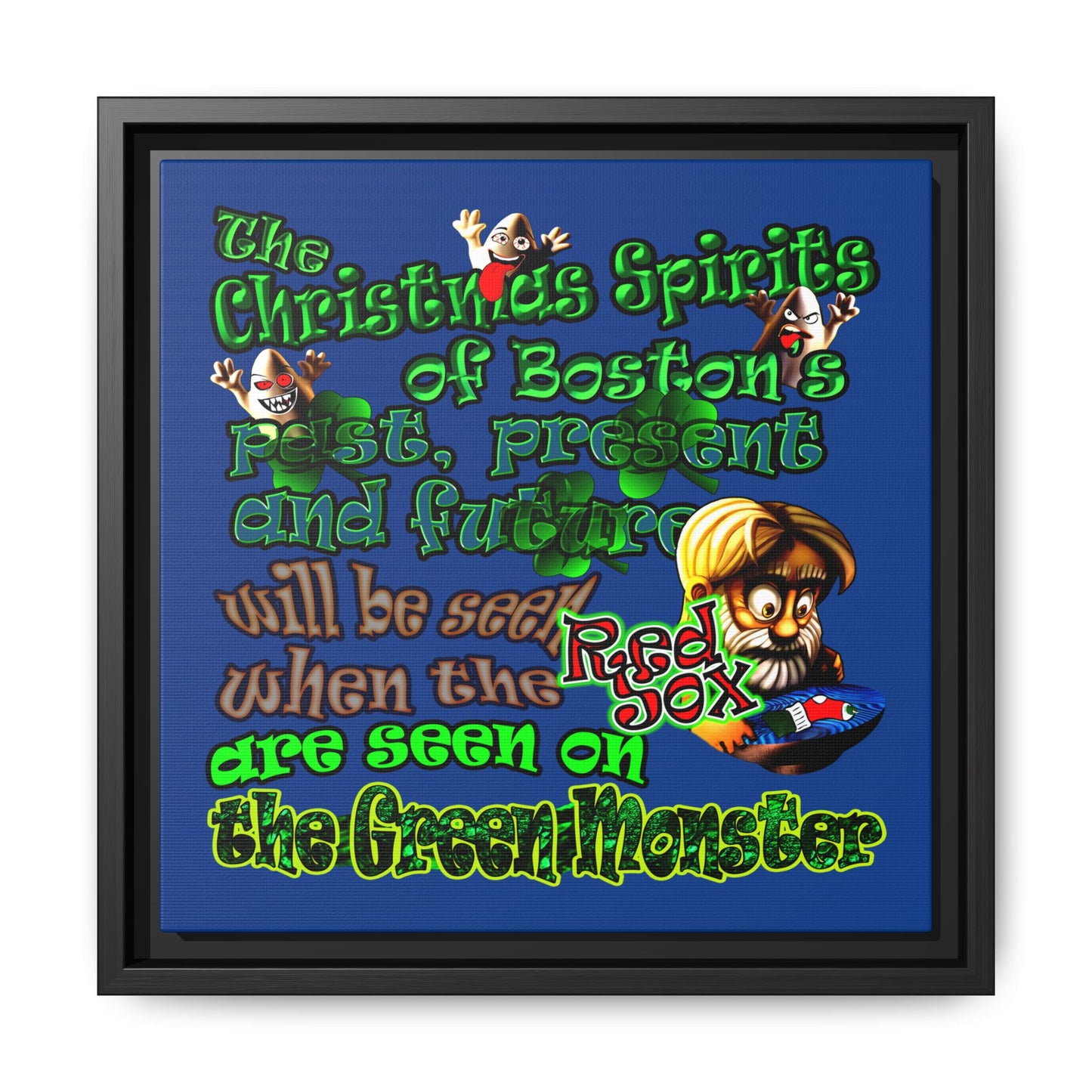 christmas spirits of boston - framed canvas art (dark blue)