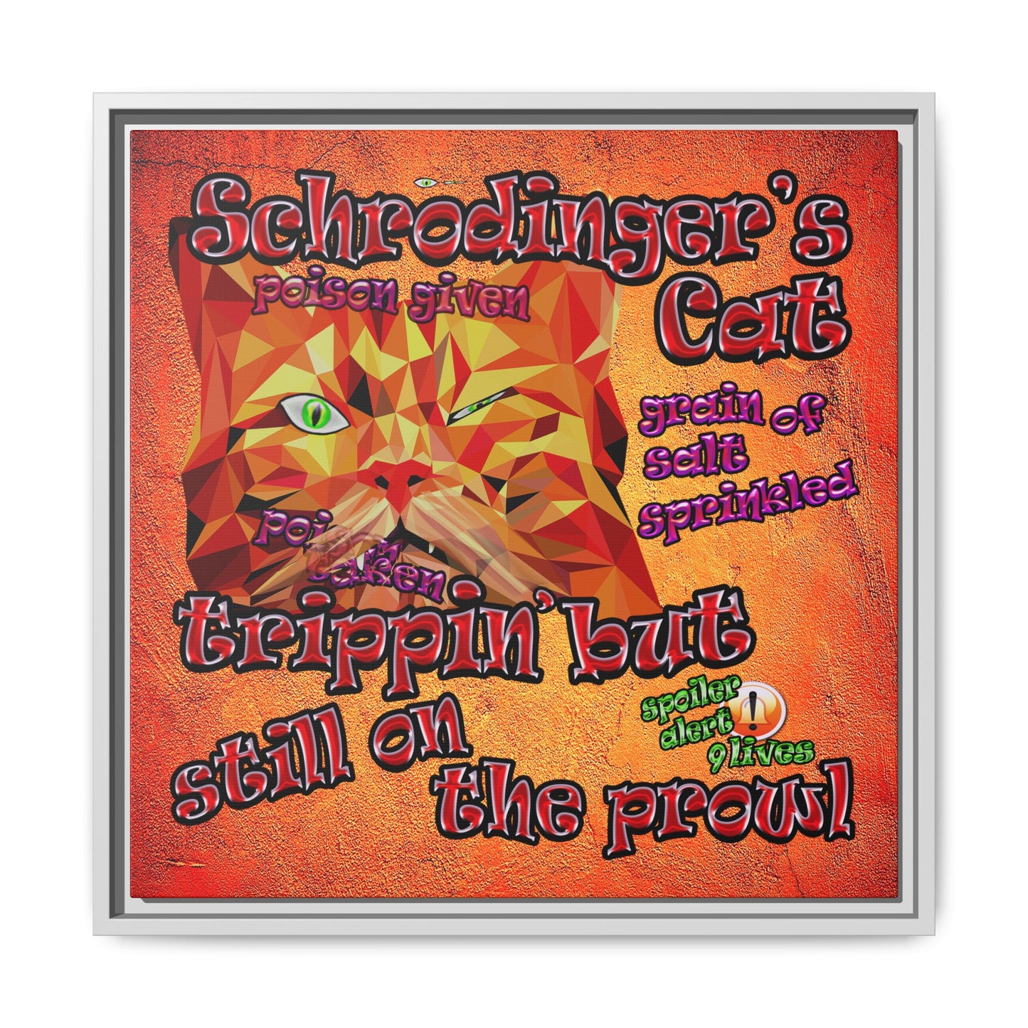 schrodinger's cat - framed canvas art (burnt orange)