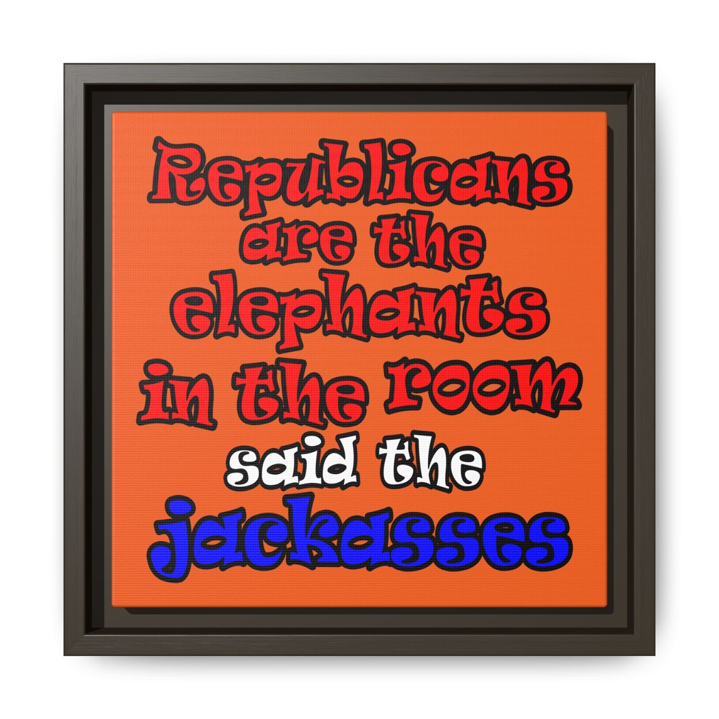 donkeys and elephants - framed canvas art (orange)