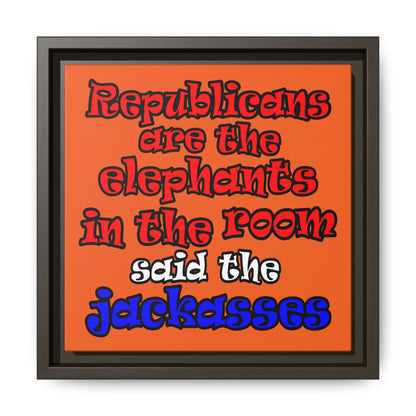 donkeys and elephants - framed canvas art (orange)