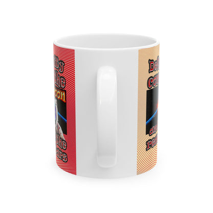 defy conquer reach - White Mug (yellow-orange wave)