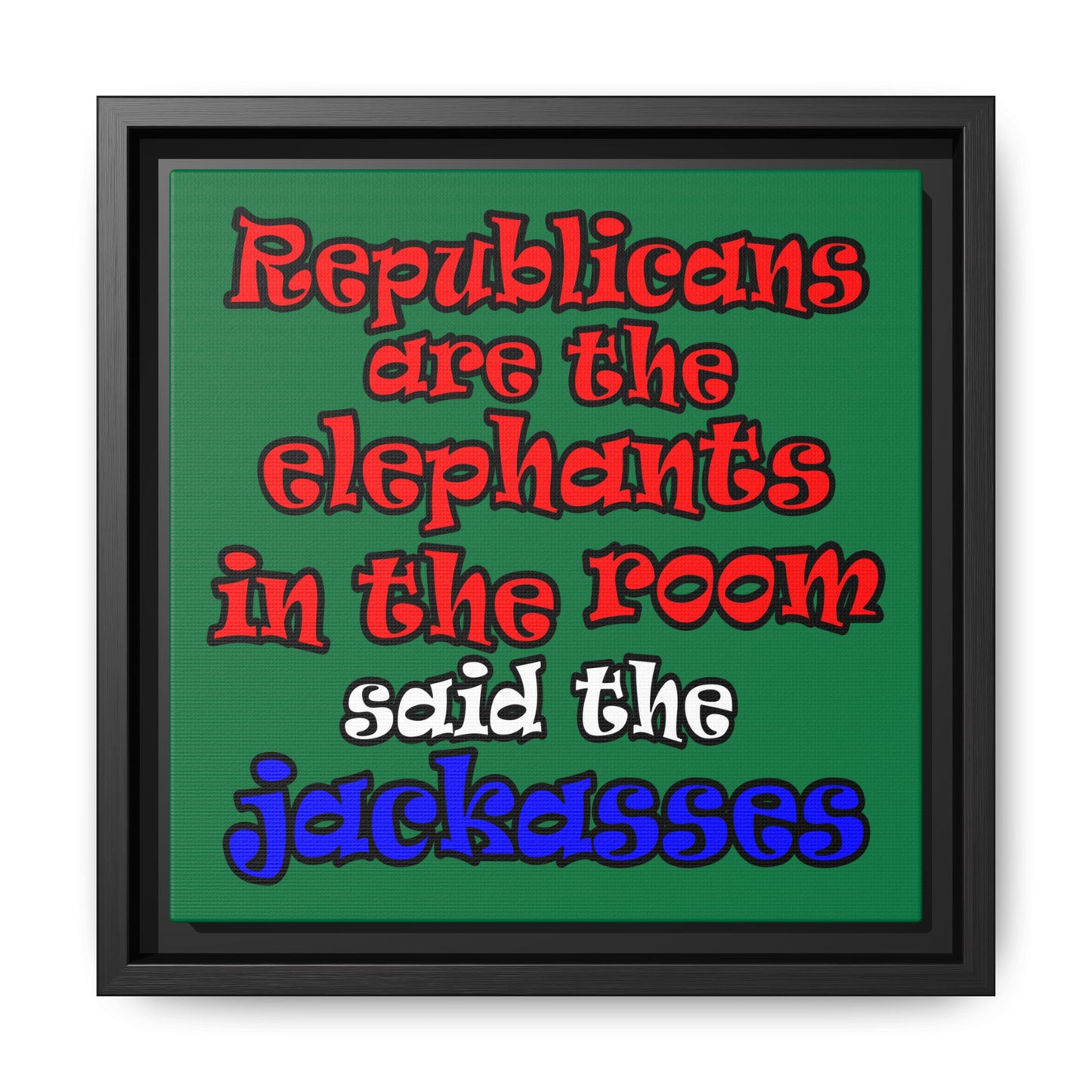 donkeys and elephants - framed canvas art (dark green)