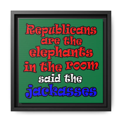 donkeys and elephants - framed canvas art (dark green)