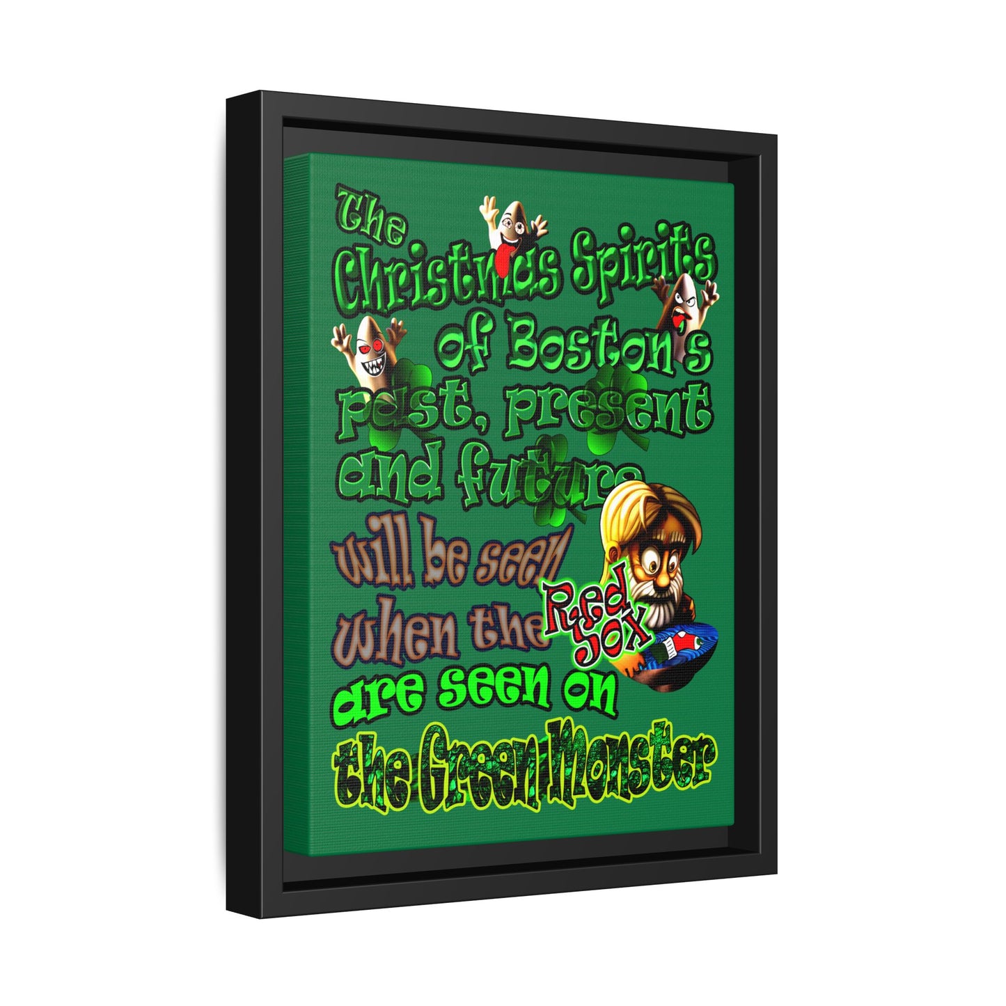 christmas spirits of boston - framed canvas art (dark green)
