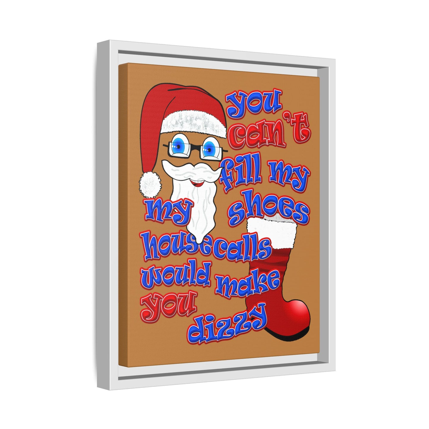 santa's shoes - framed canvas art (light brown)