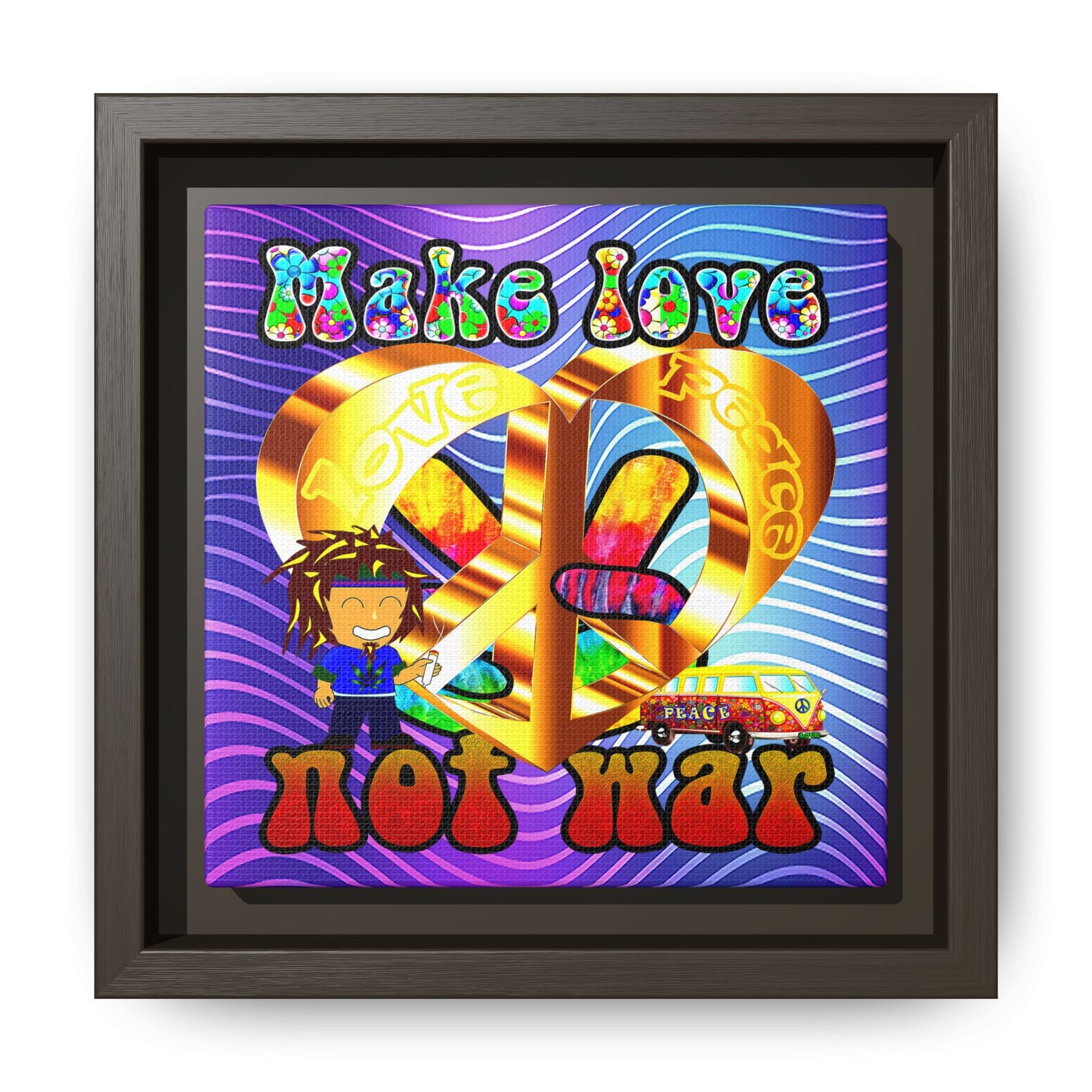 love peace - framed canvas art (purple wave)