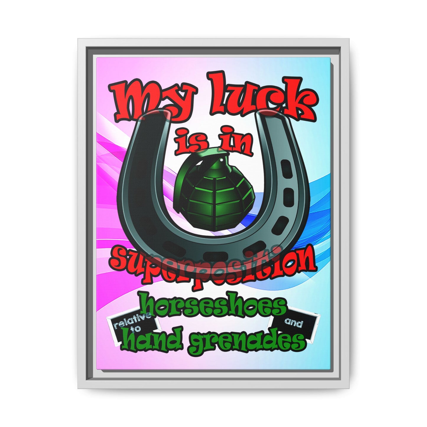 my luck - framed canvas art (light blue-pink wave)