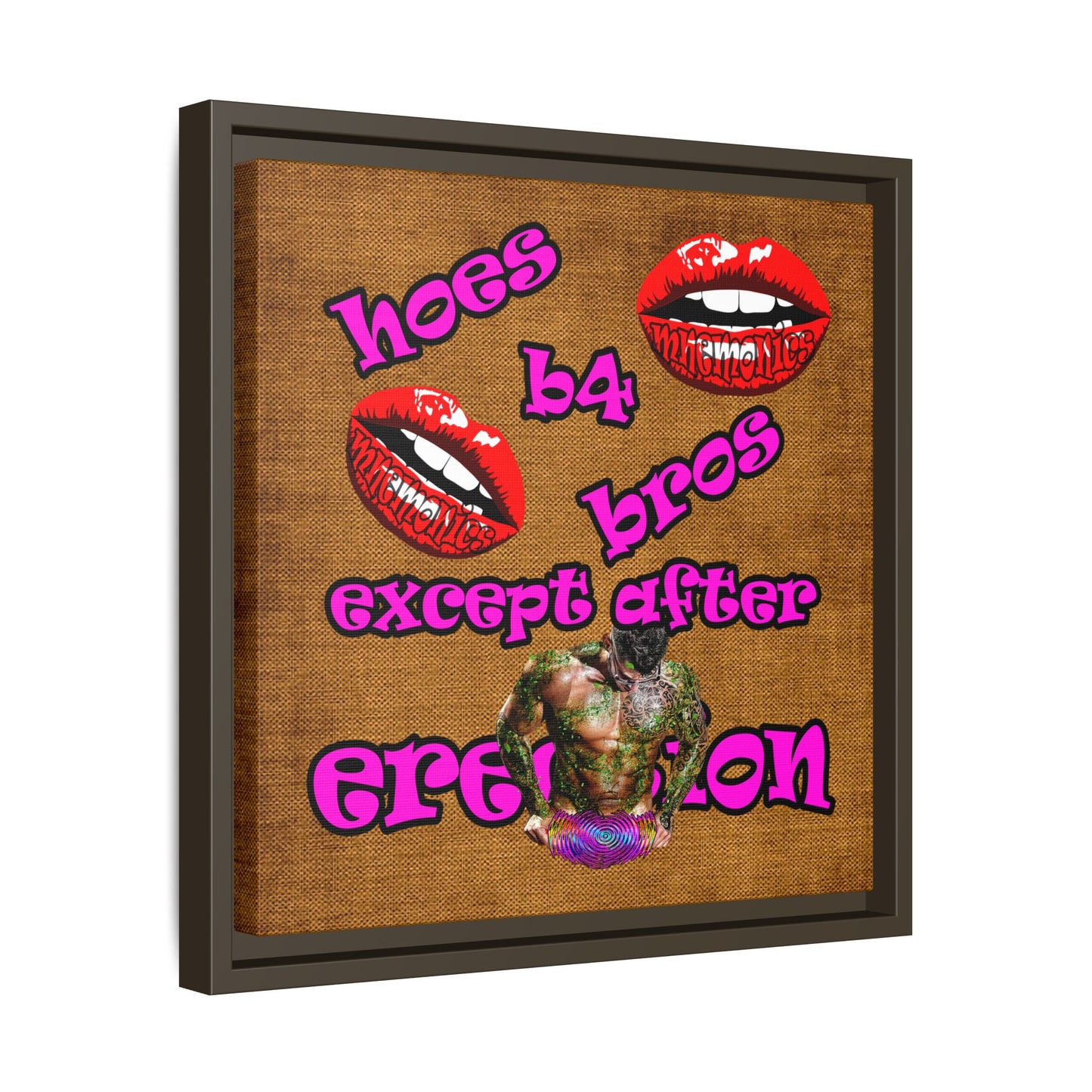 hoes b4 bros - framed canvas art (brown papyrus)