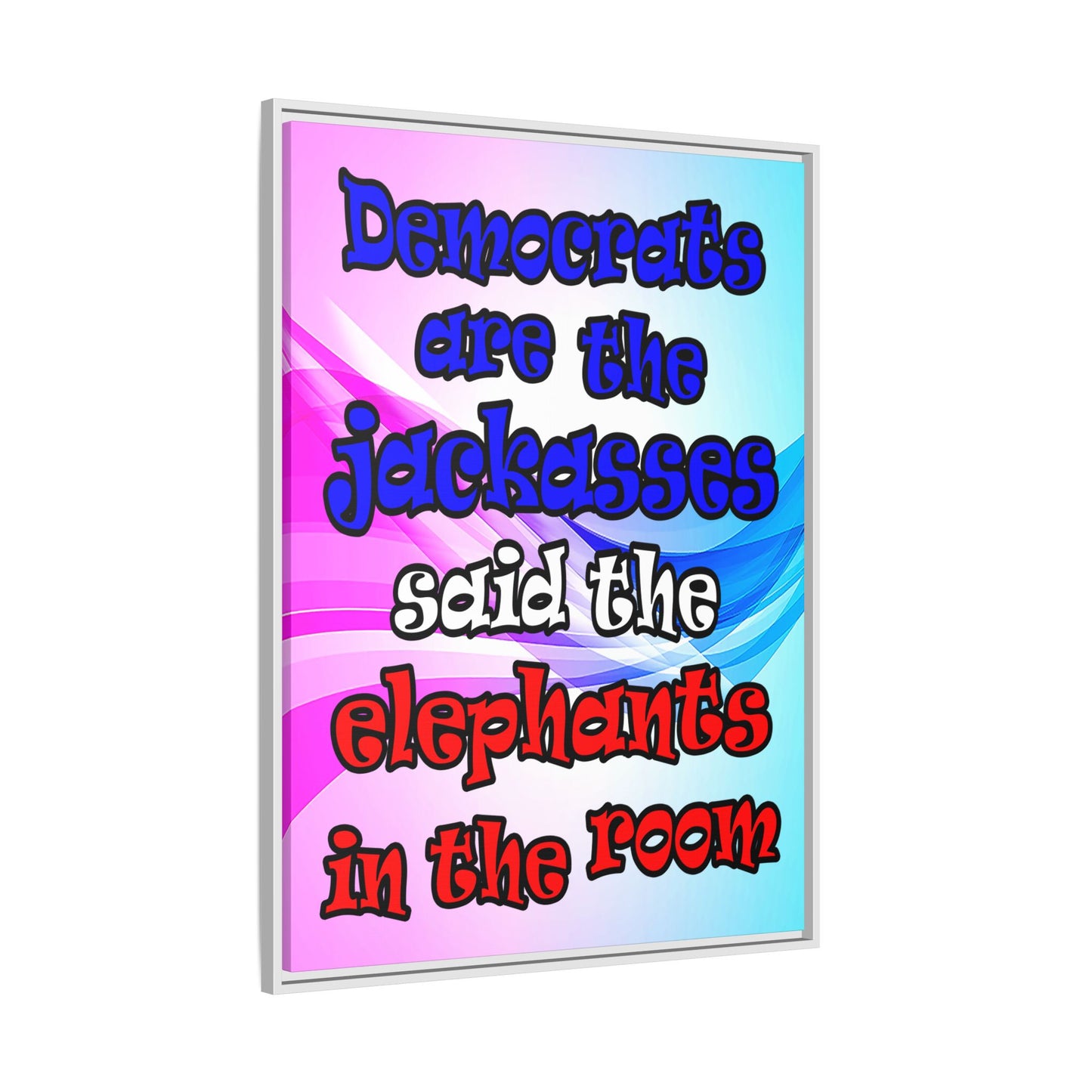 donkeys and elephants - framed canvas art (light blue-pink wave)