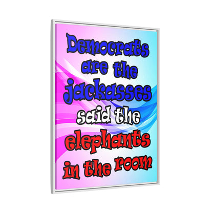 donkeys and elephants - framed canvas art (light blue-pink wave)