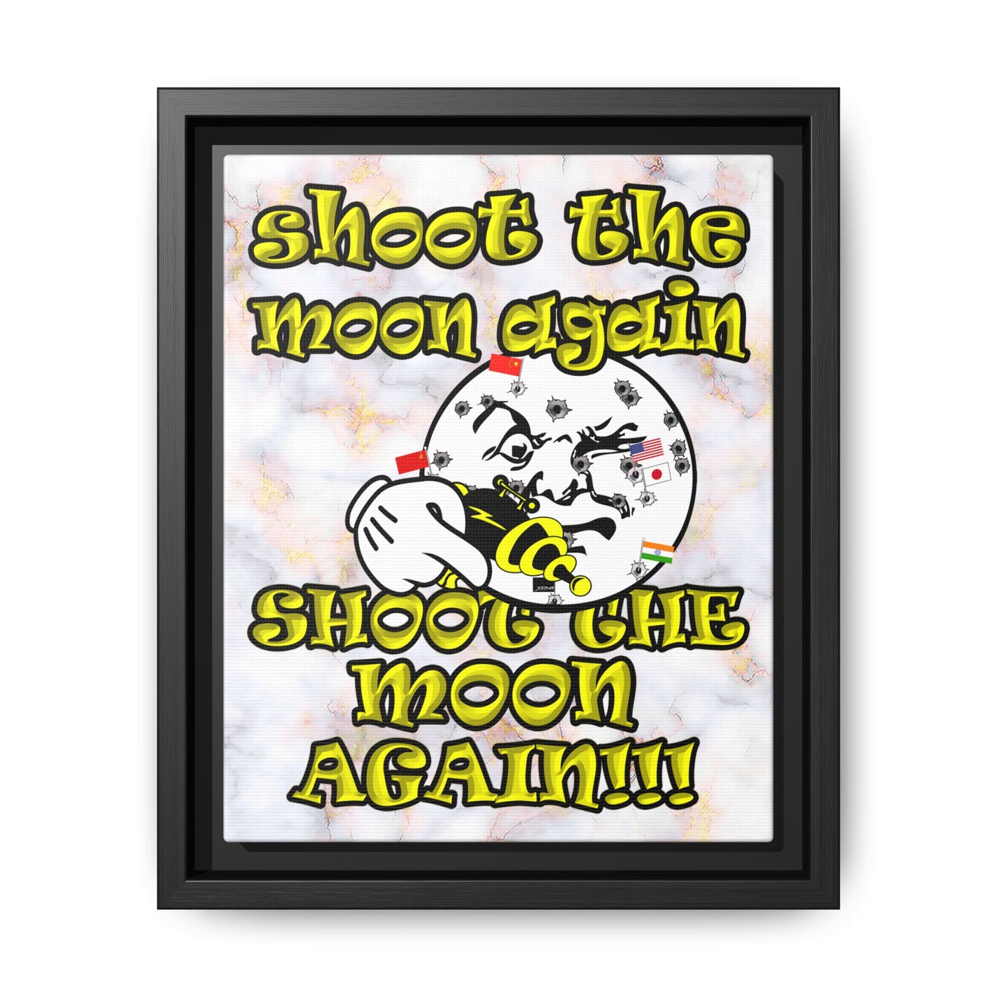 shoot the moon again - framed canvas art (white marble)