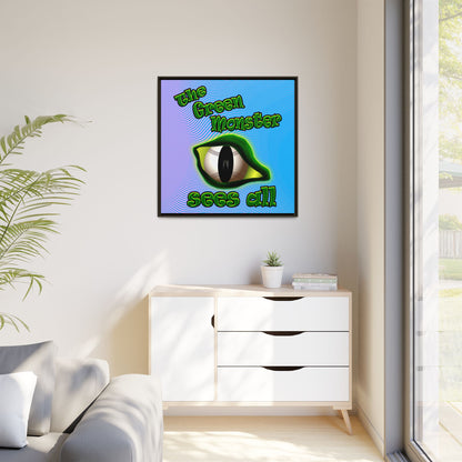 green monster - framed canvas art (light blue-purple wave)