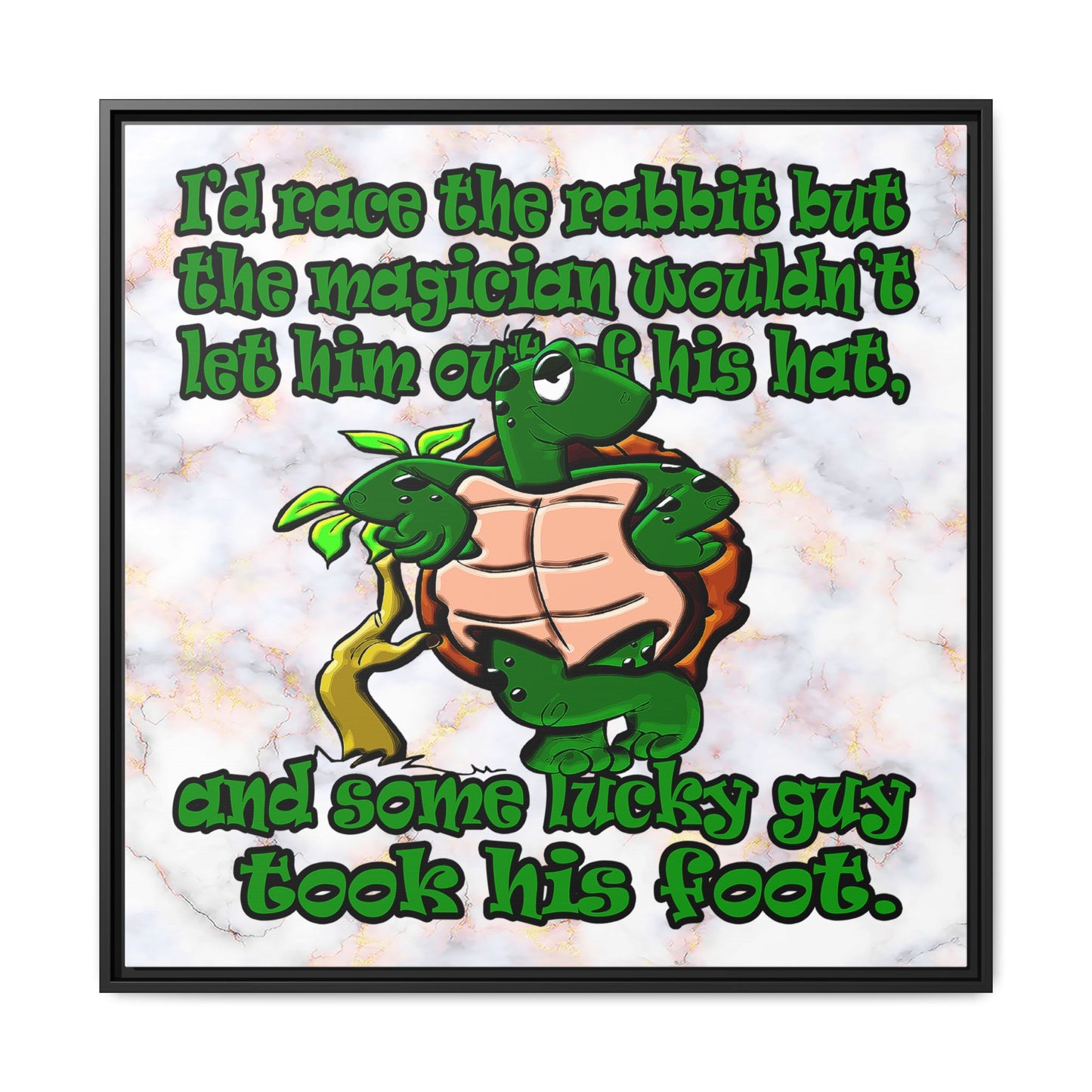 turtle race - framed canvas art (white marble)