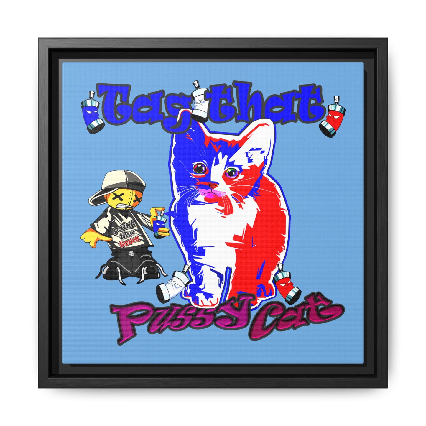 tag that - framed canvas art (light blue)