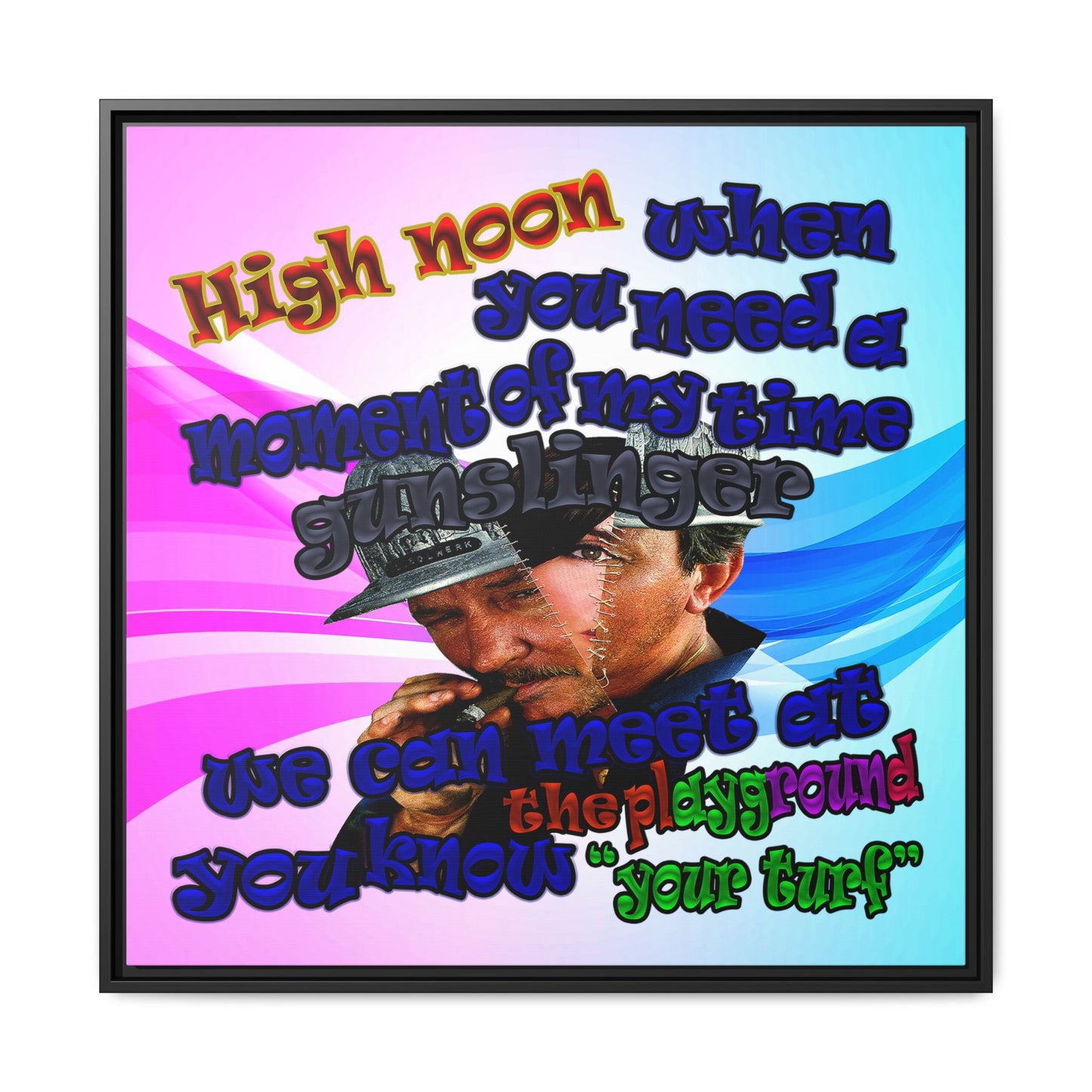 high noon - framed canvas art (light blue-pink wave)