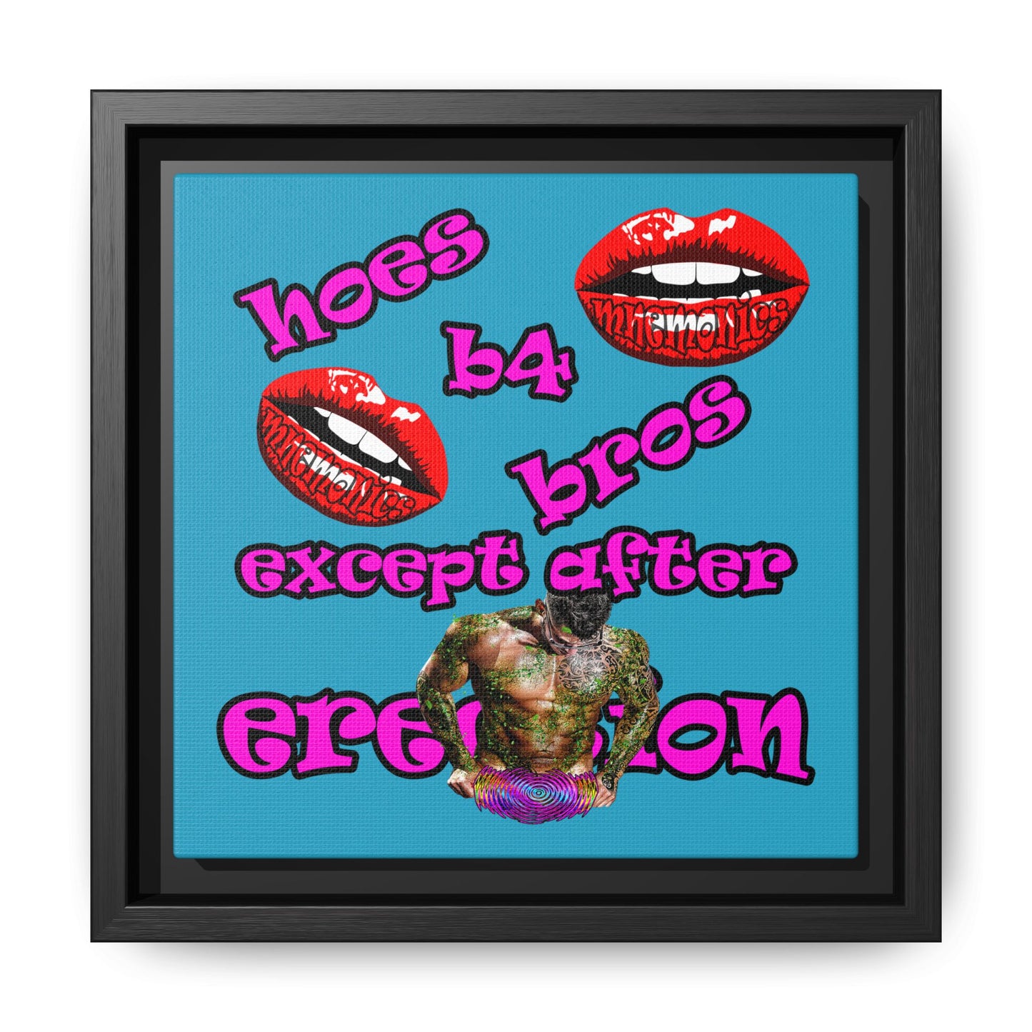 hoes b4 bros - framed canvas art (turquoise)