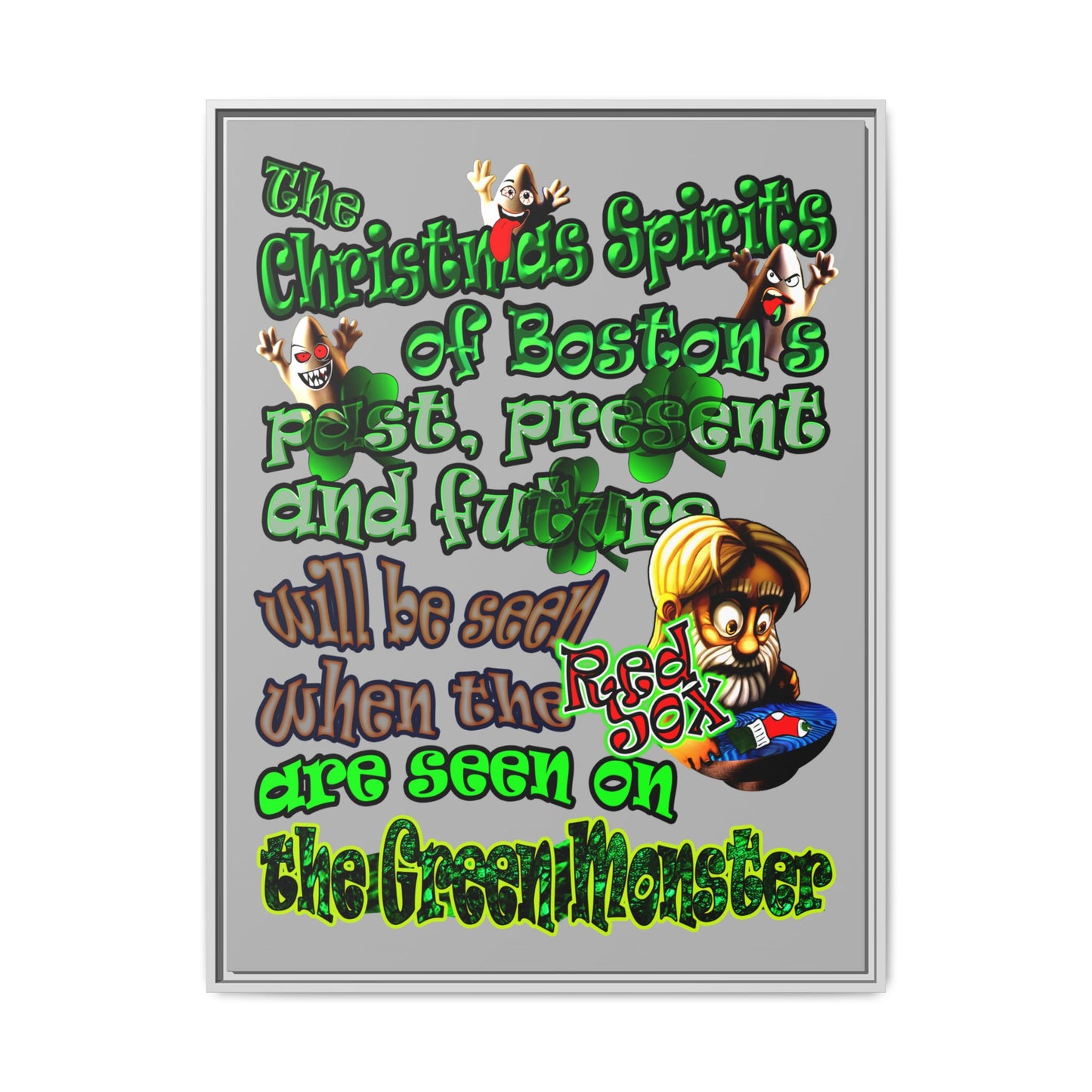 christmas spirits of boston - framed canvas art (light grey)