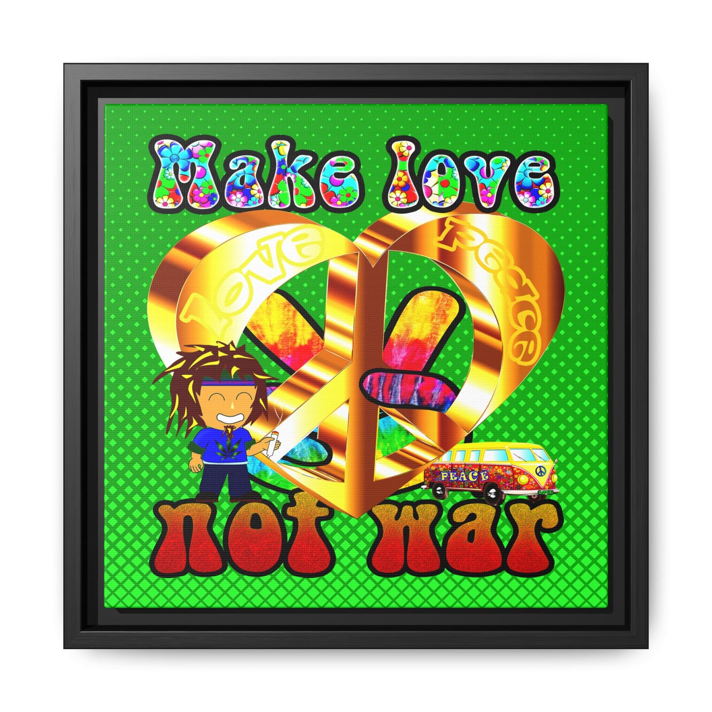 love peace - framed canvas art (logo green)