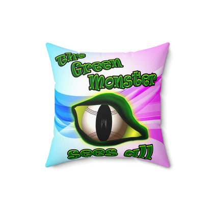 green monster - Spun Polyester Square Pillow - (light blue-pink wave)