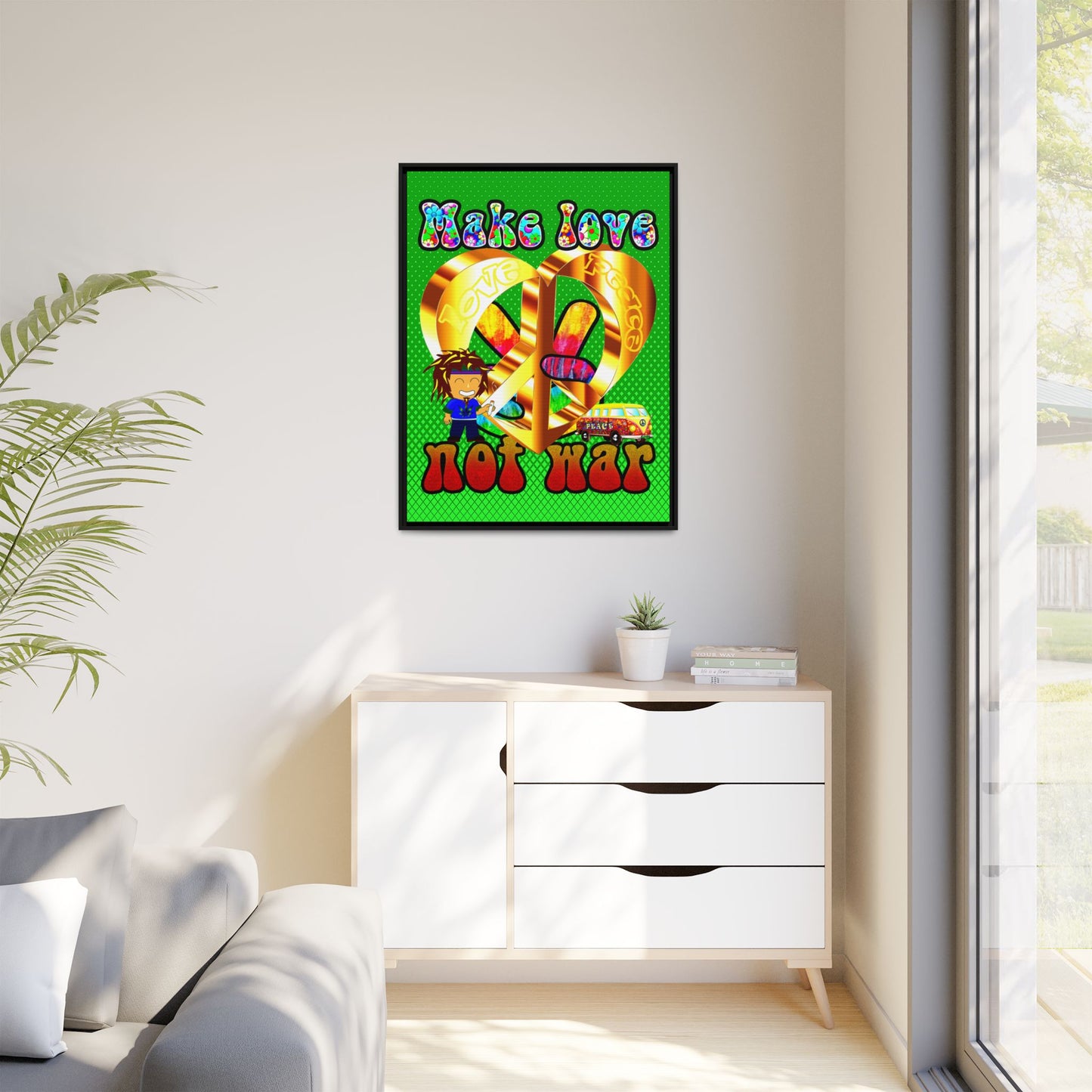 love peace - framed canvas art (logo green)