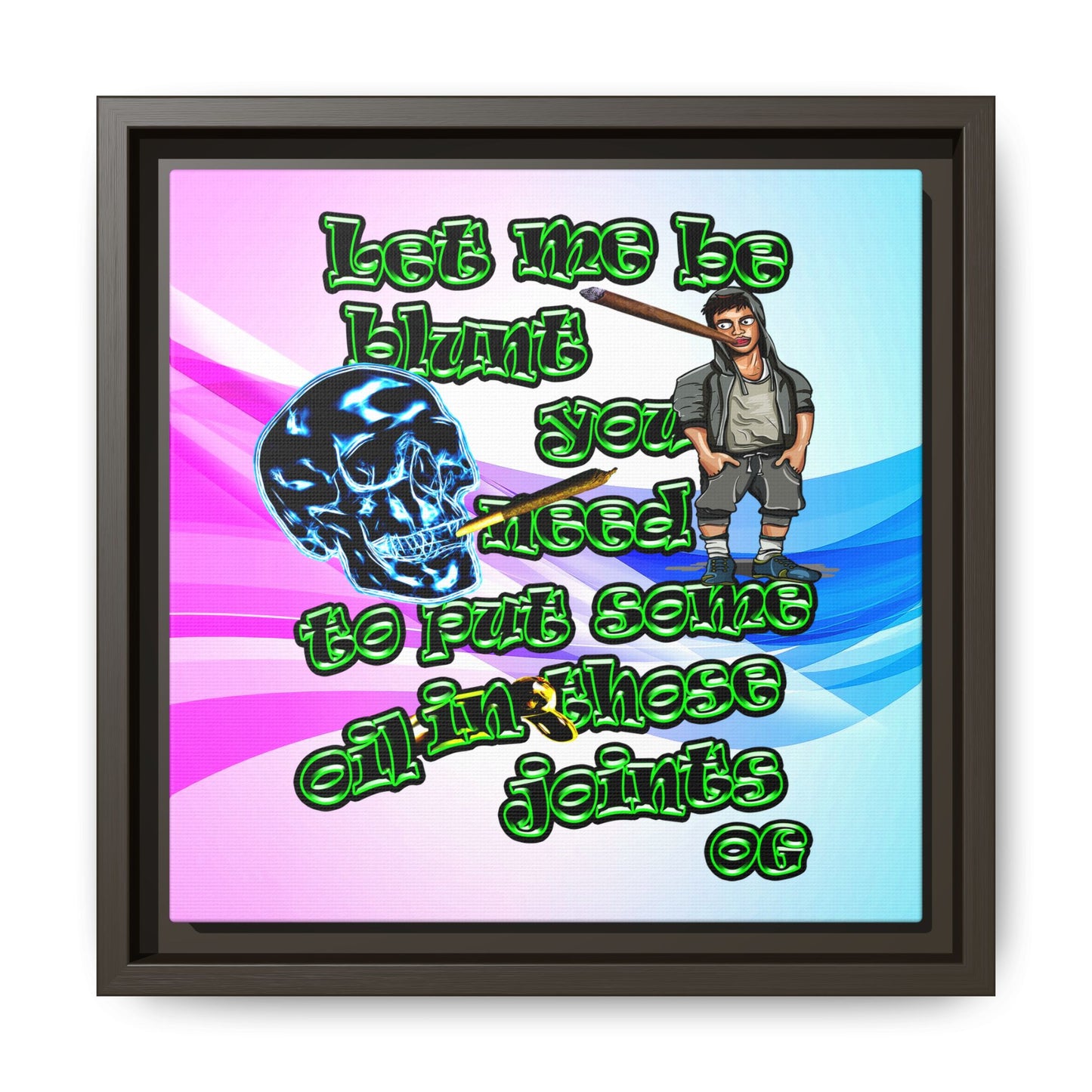 og - framed canvas art (light blue-pink wave)
