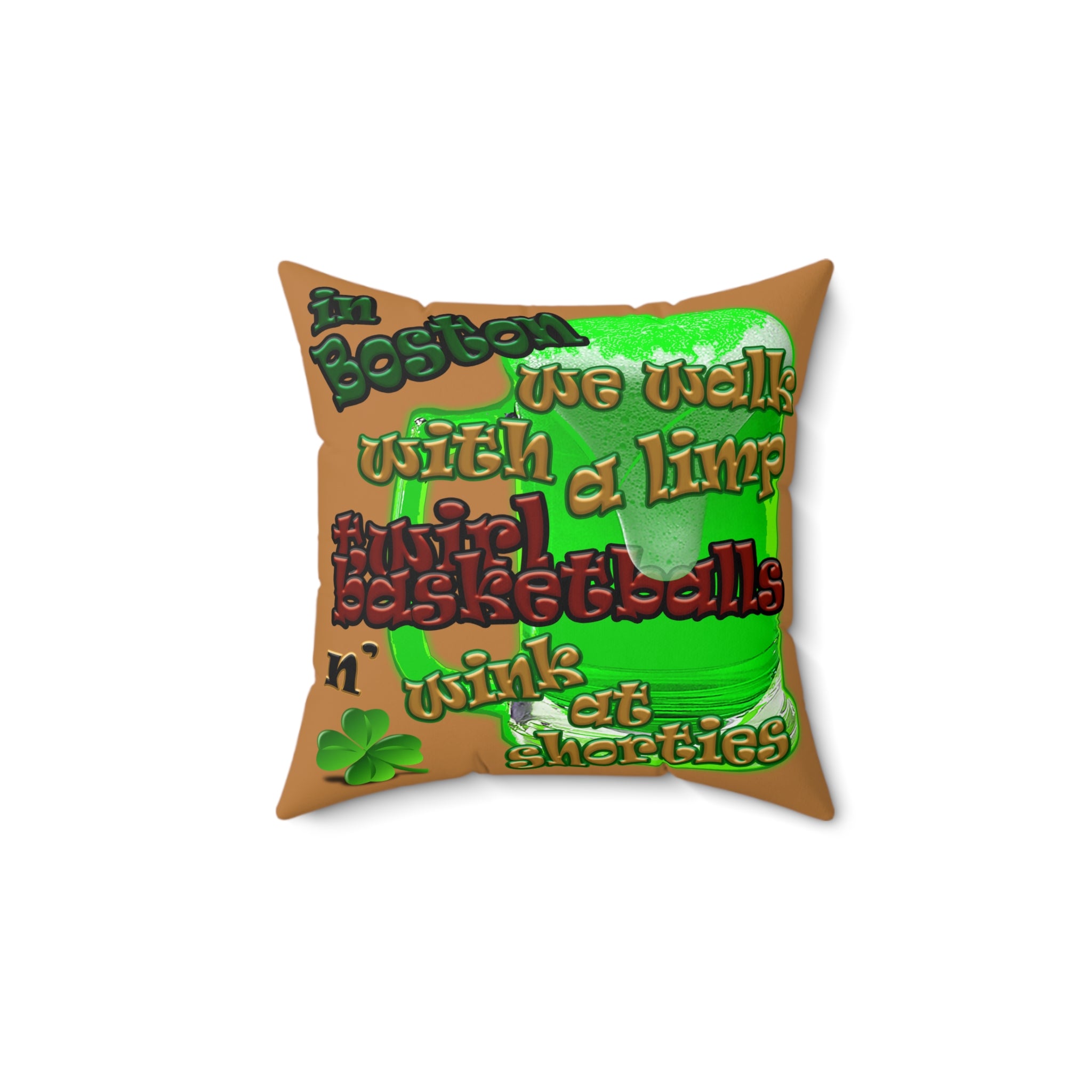 celtics logo - Spun Polyester Square Pillow - (light brown)