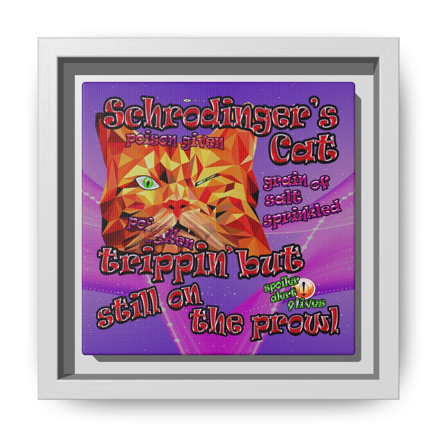 schrodinger's cat - framed canvas art (purple-pink wave)