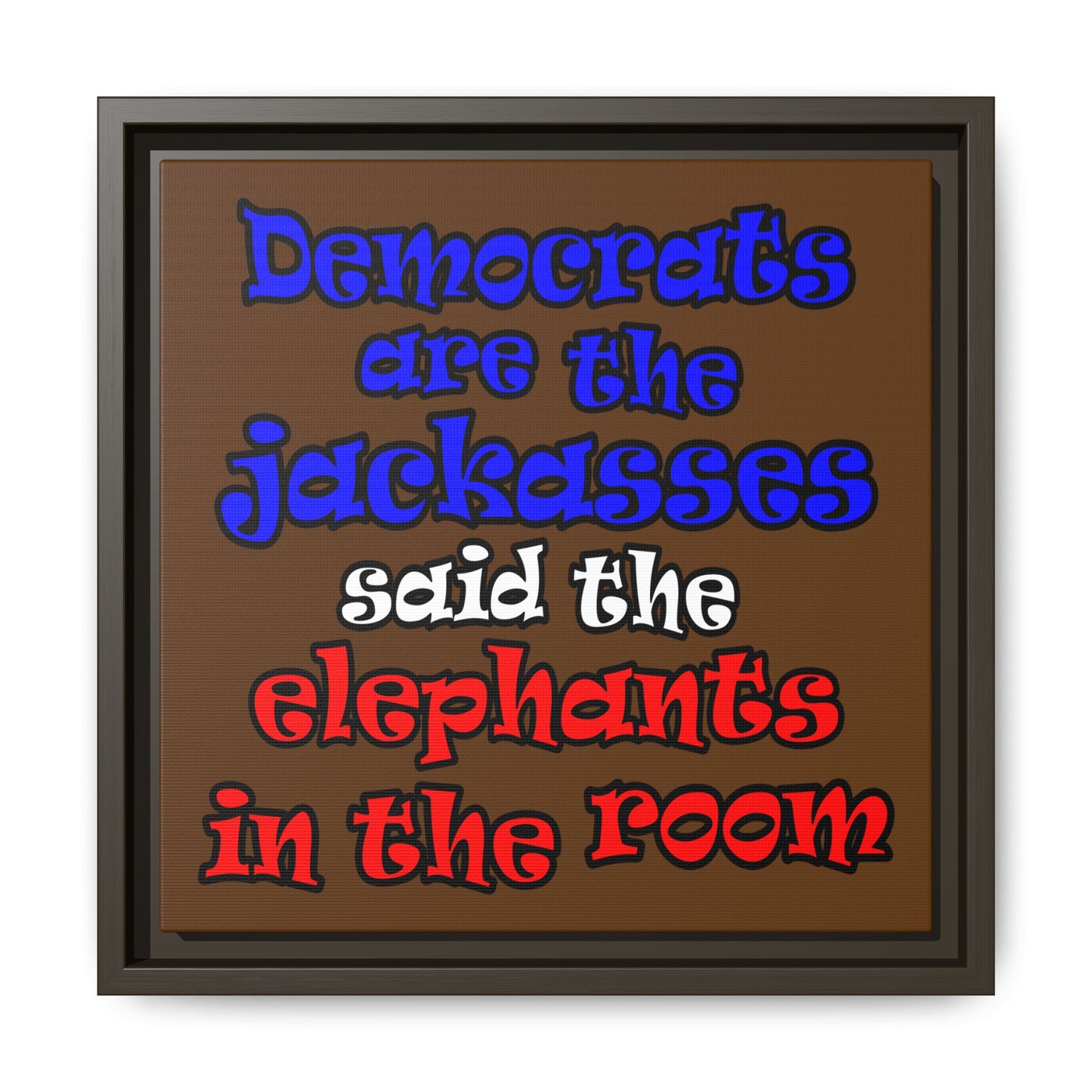 donkeys and elephants - framed canvas art (brown)