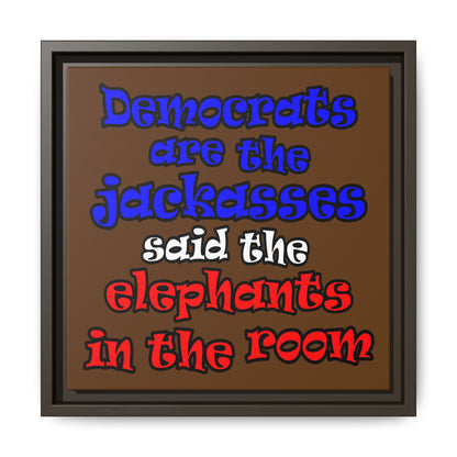 donkeys and elephants - framed canvas art (brown)