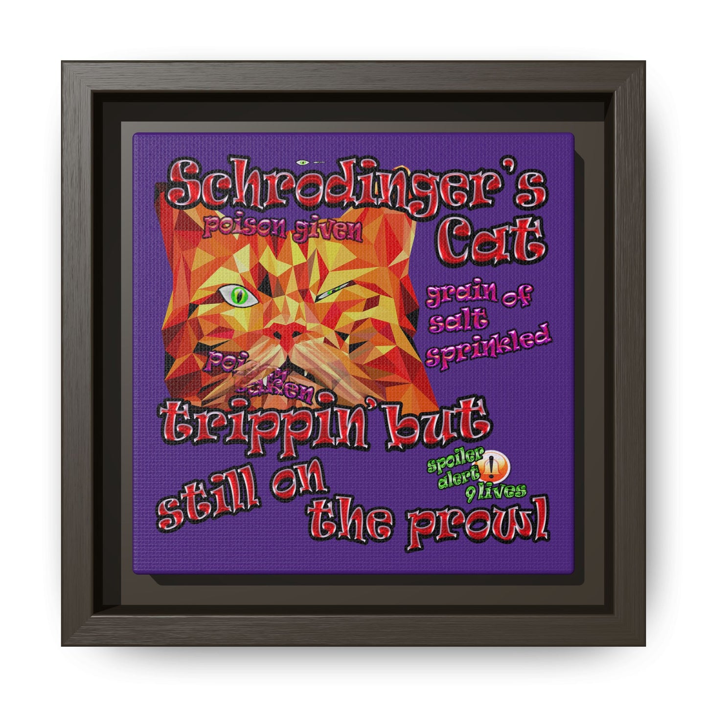 schrodinger's cat - framed canvas art (purple)