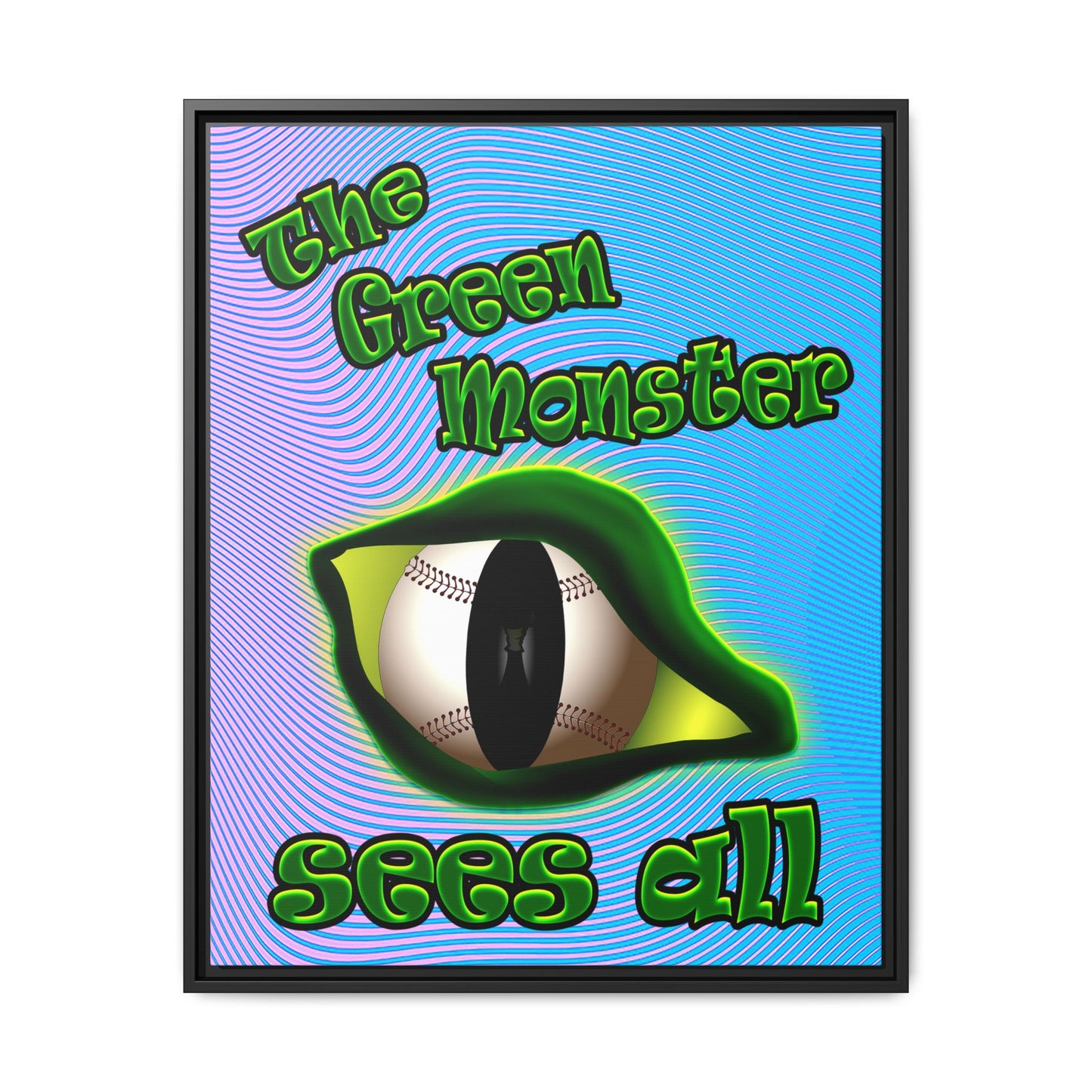 green monster - framed canvas art (light blue-purple wave)