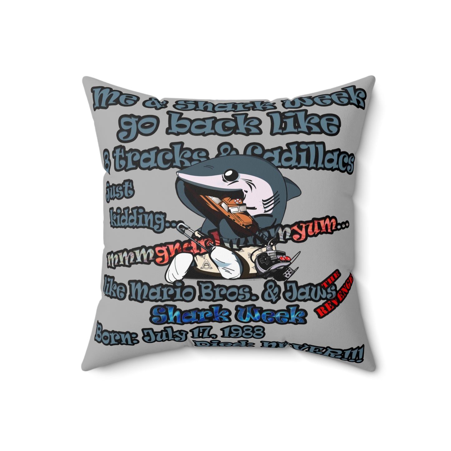 shark week - Faux Suede Square Pillow - (light grey)