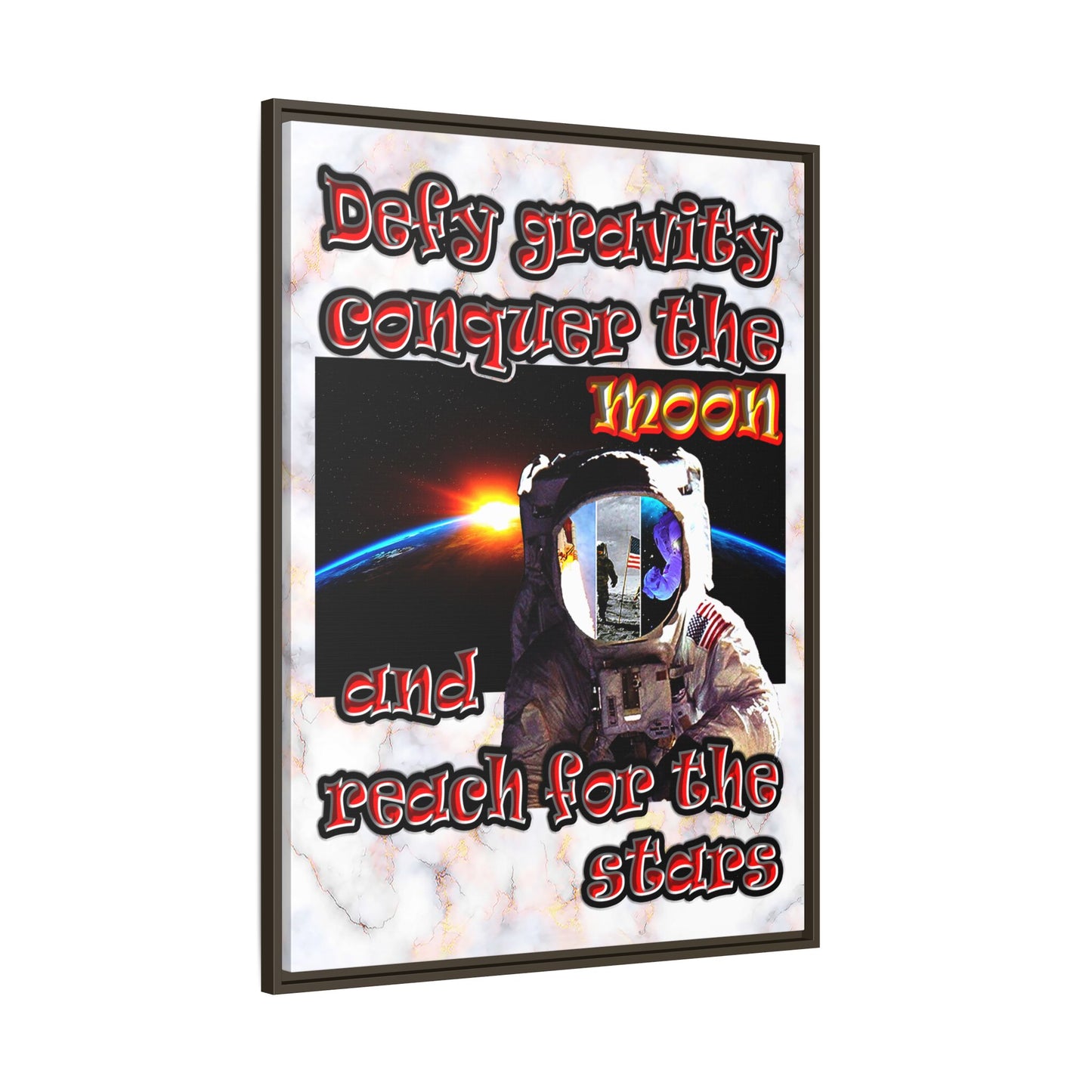 defy conquer reach - framed canvas art (white marble)
