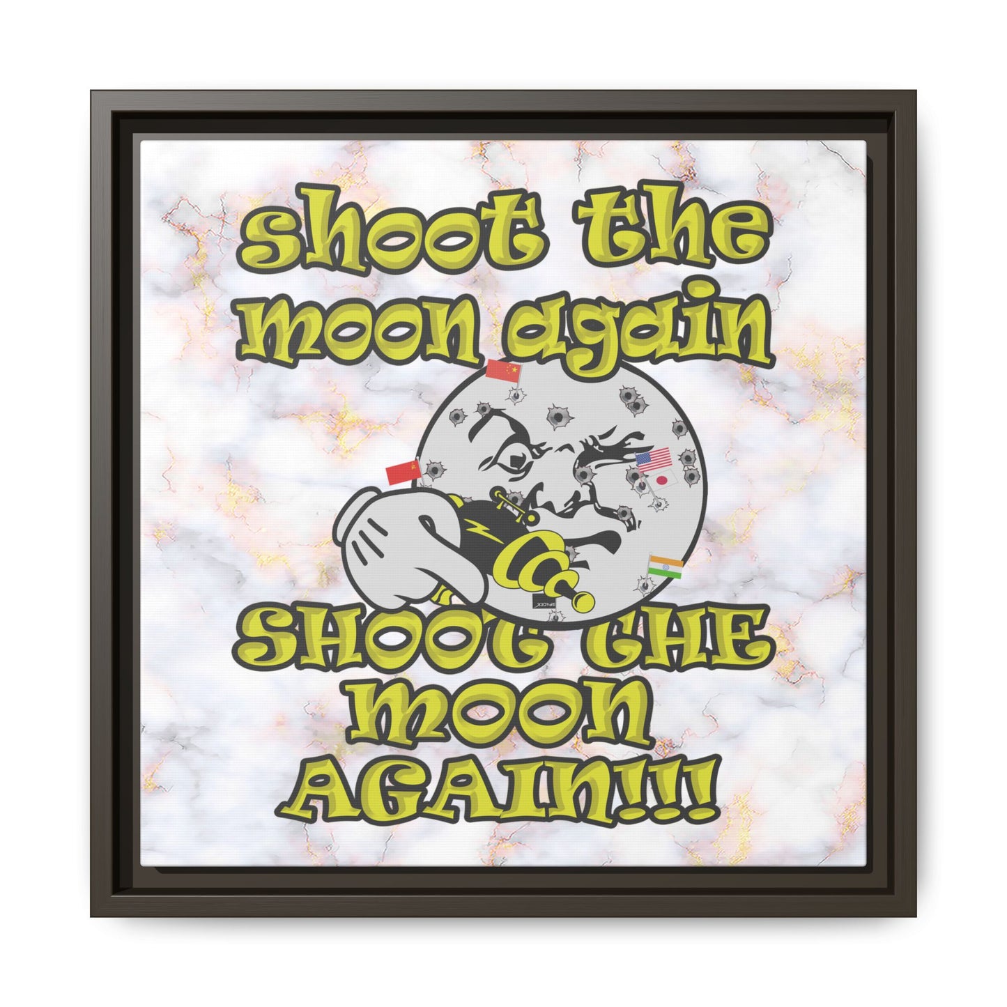 shoot the moon again - framed canvas art (white marble)