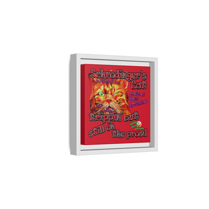 schrodinger's cat - framed canvas art (dark red)