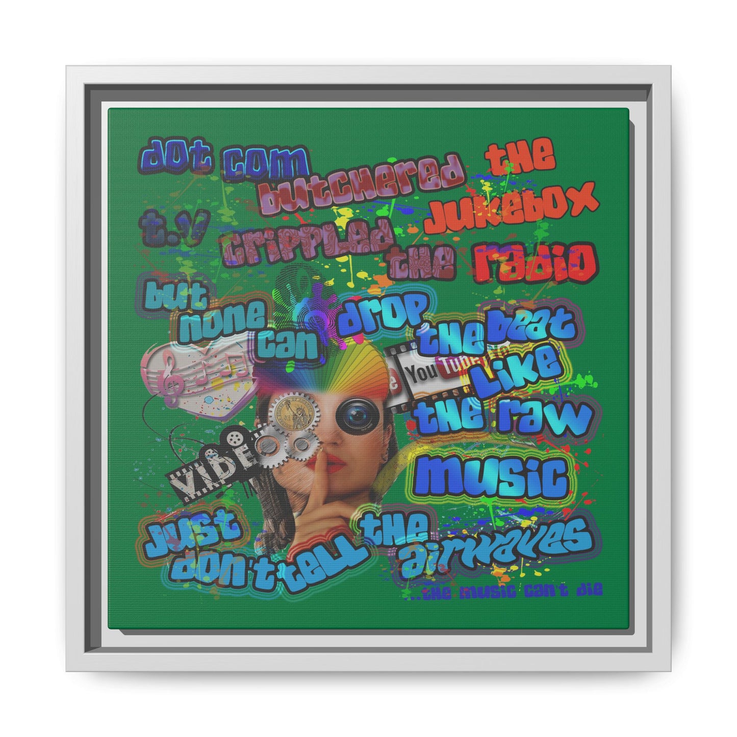 drop the beat - framed canvas art (dark green)