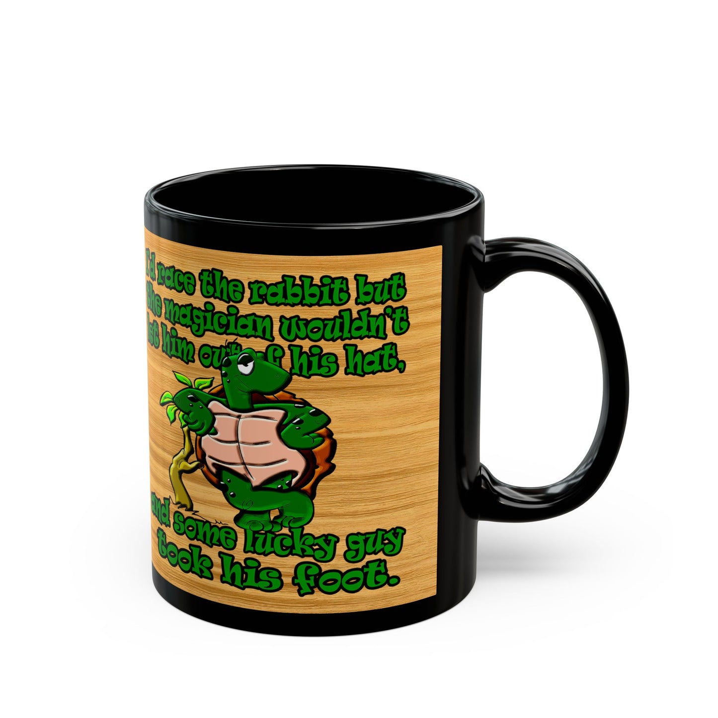 turtle race - Black Mug (butterscotch wood finish)