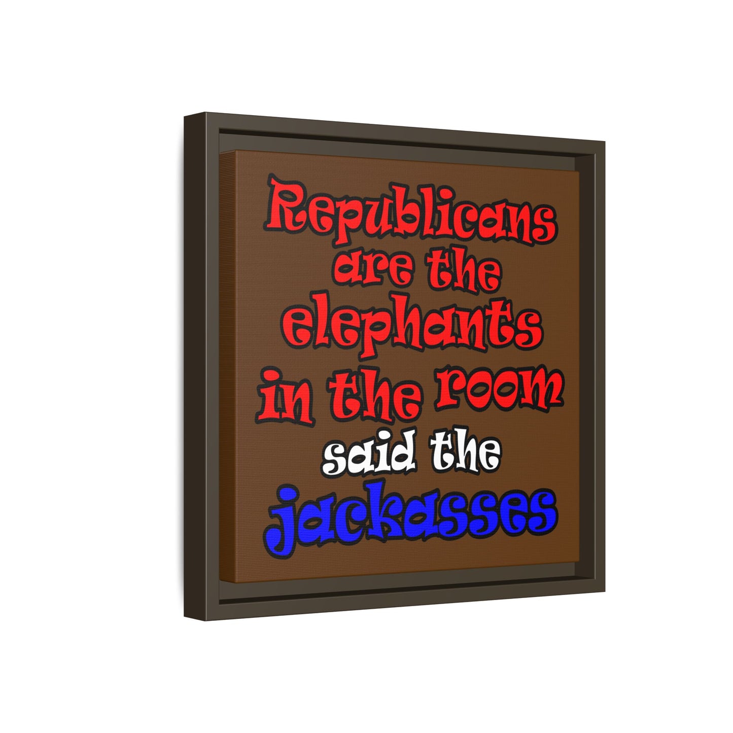 donkeys and elephants - framed canvas art (brown)