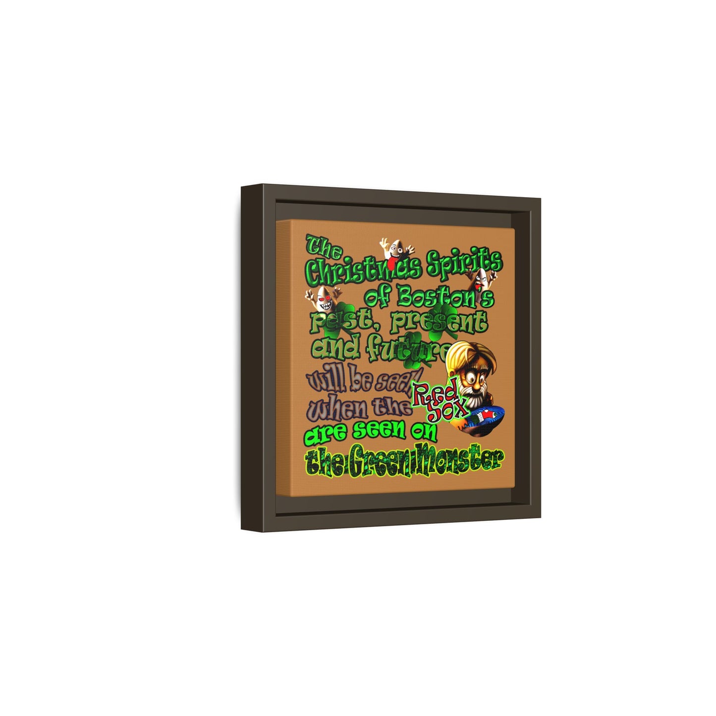 christmas spirits of boston - framed canvas art (light brown)