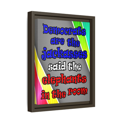 donkeys and elephants - framed canvas art (rainbow split)