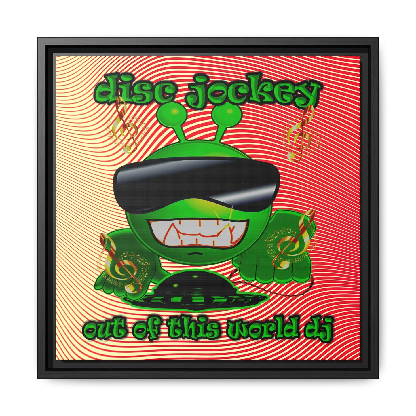 disc jockey - framed canvas art (yellow-orange wave)