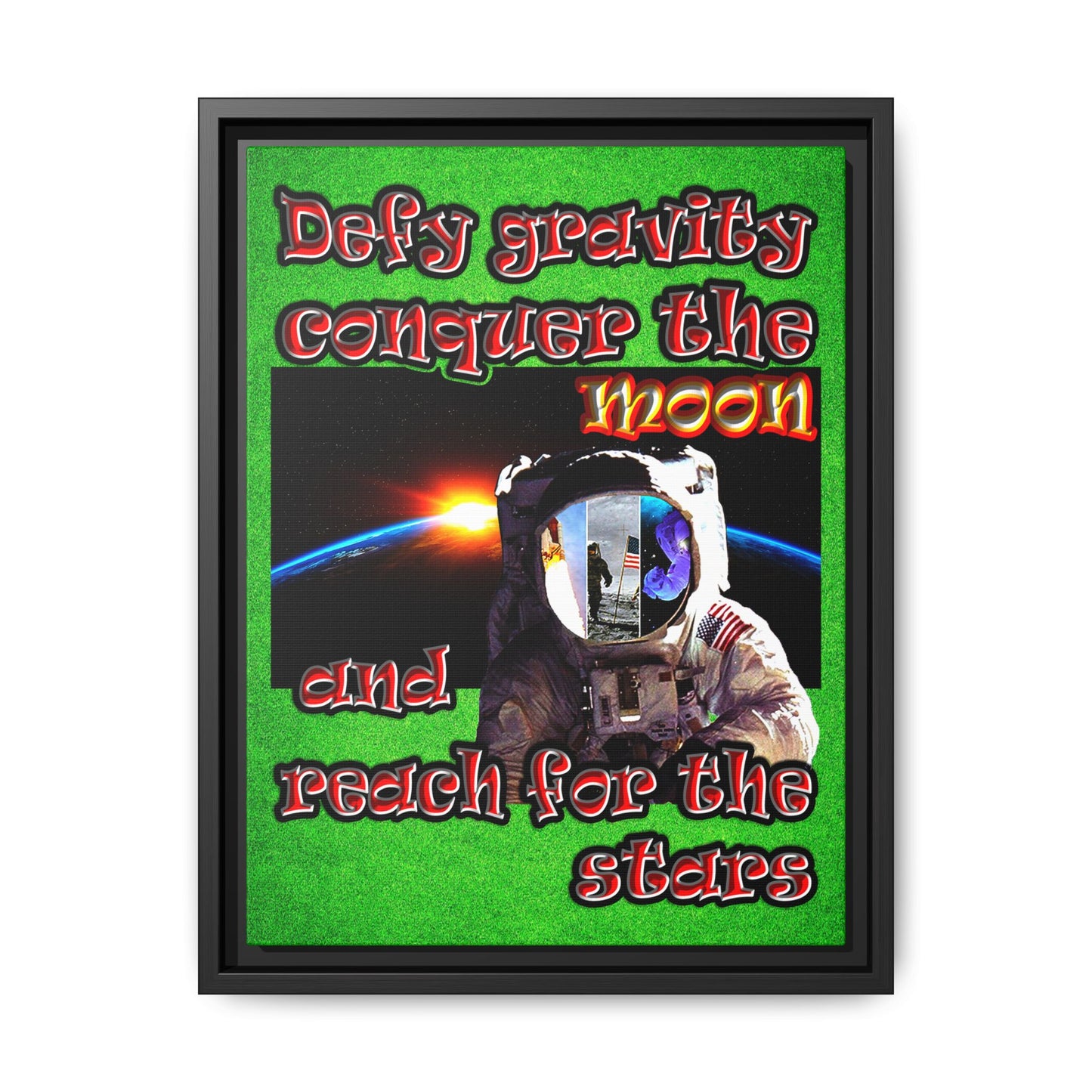 defy conquer reach - framed canvas art (green turf)