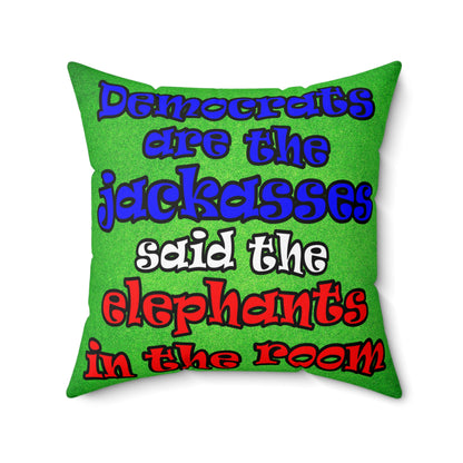 donkeys and elephants - Spun Polyester Square Pillow - (green turf)