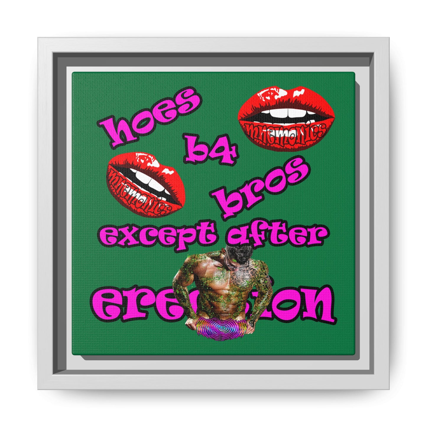 hoes b4 bros - framed canvas art (dark green)