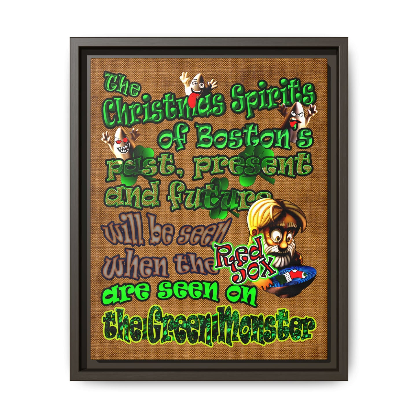 christmas spirits of boston - framed canvas art (brown papyrus)