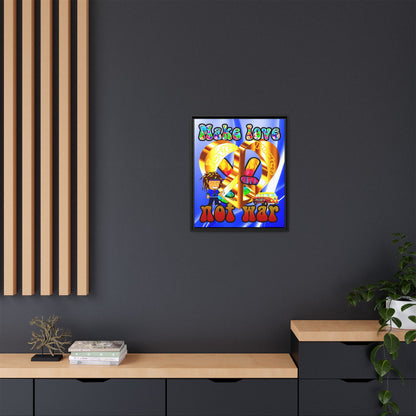 love peace - framed canvas art (blue-white wave)