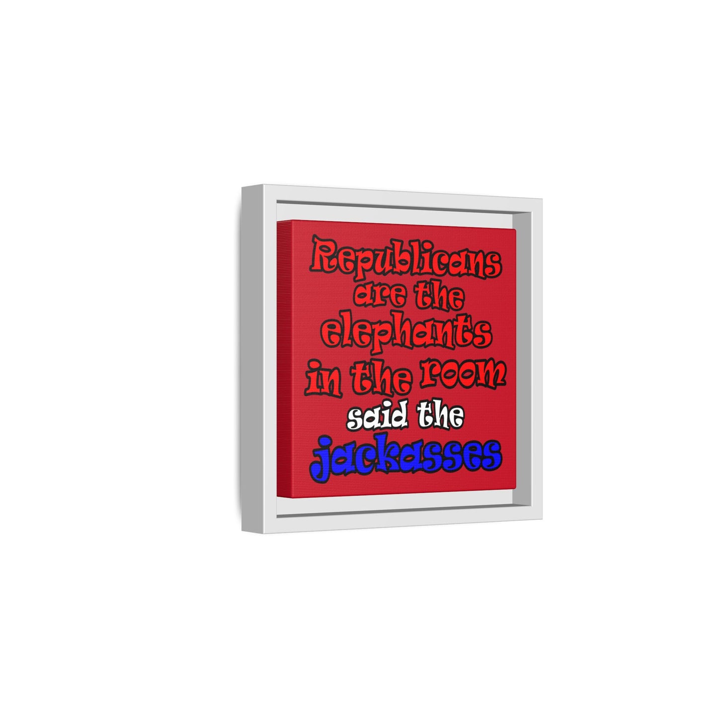 donkeys and elephants - framed canvas art (dark red)
